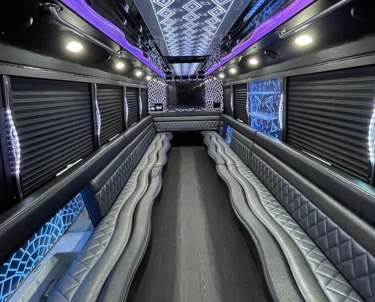 College Park 30 Passenger Party Bus White Interior